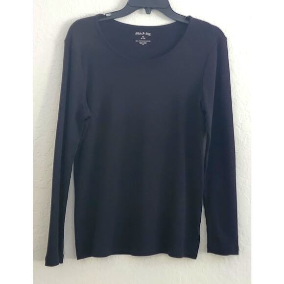 TOP/BLOUSE-WHITE STAG-Long Sleeve T-Style Top-Black-Scoop Neck-Size M (8-10) - Picture 1 of 11